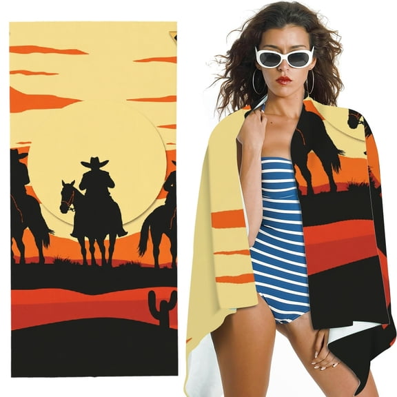 RKSupls Cowboy Sunset Desert Microfiber Beach Towel, Extra Large Quick Dry Lightweight Absorbent Towel for Travel Swimming Camping, Soft Super Absorbent- 30x60 in