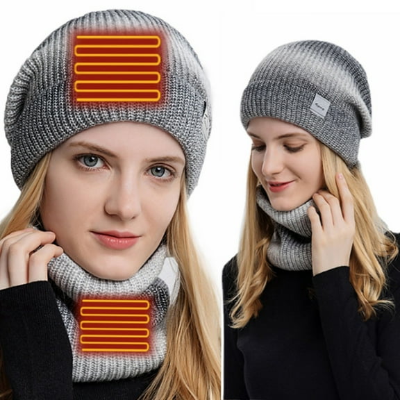 Turilly Autumn Winter Gradient Color Hat Thickened Warm Cold-proof Knitted Heating Circle Loop Scarf Hat Bib Set
