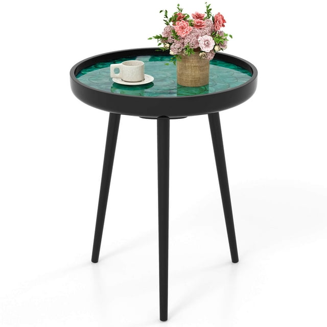 Costway 16" Round End Table Mid-century Modern Coffee Table with Sea Shell Decoration