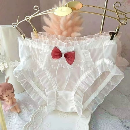 Mesh See Through Lace Knickers Princess Sexy Underwear Womens Panties Ruffle Briefs Lingerie WHITE XL