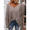thumbnail image 3 of Women'S V Neck Long Sleeve Knit Loose Oversized Pullover Sweater Top Camel Color XL, 3 of 5
