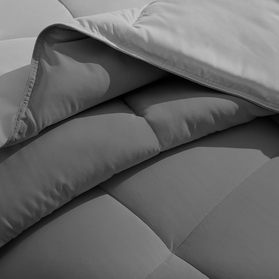 Bare Home Microfiber 4-Piece Light Gray/Gray Comforter, Light Gray Sheet Set Reversible Bed in a Bag, Twin XL
