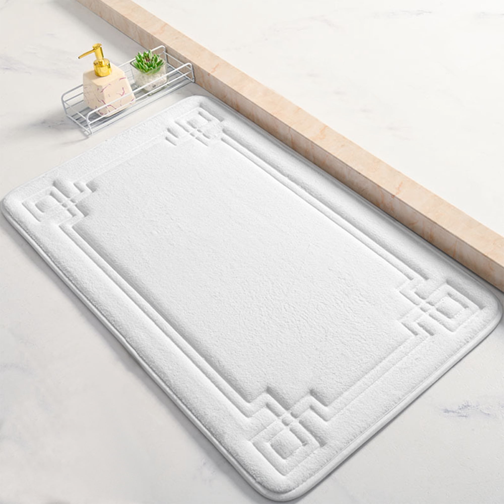 Unique Bargains Geometric Pattern Bath Mat Non-Slip Back Washable Bath Rug White 20" x 32"
