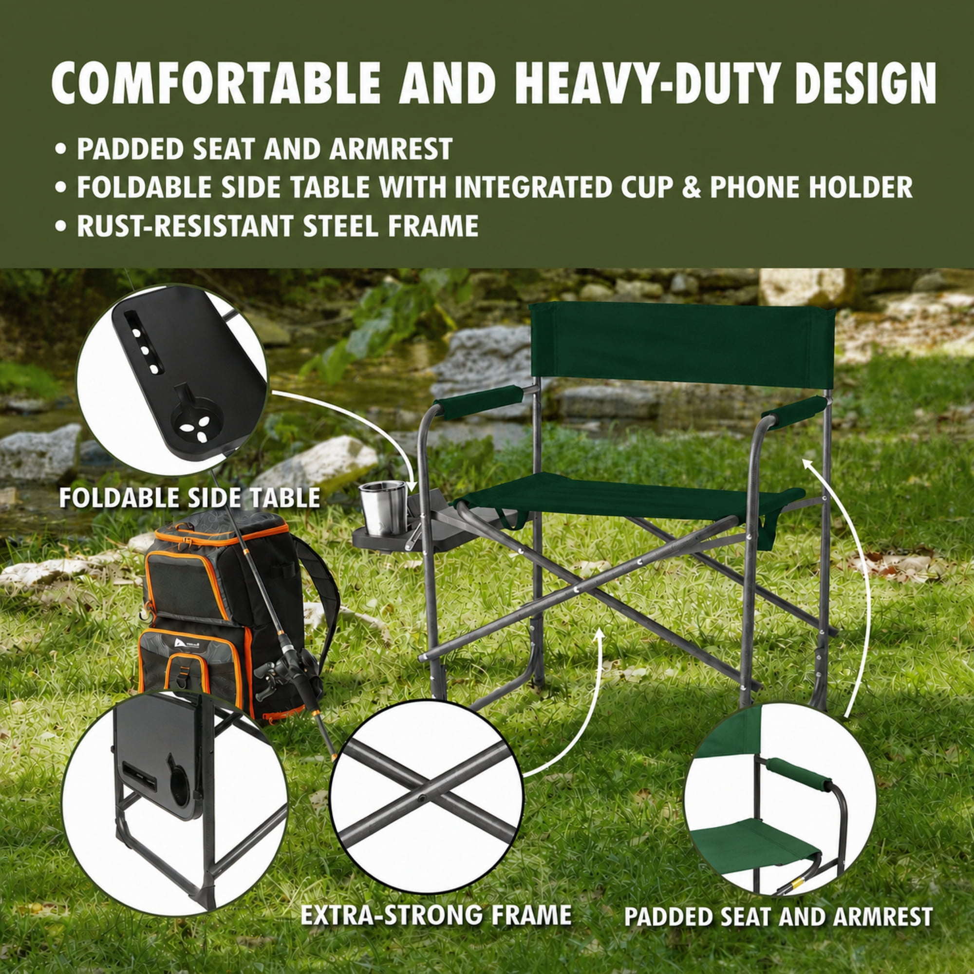 Ozark Trail Director Chair with Side Table, Green