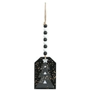 Holiday Time Black & White Christmas Tree Wood Tag Hanging Decoration, 9"