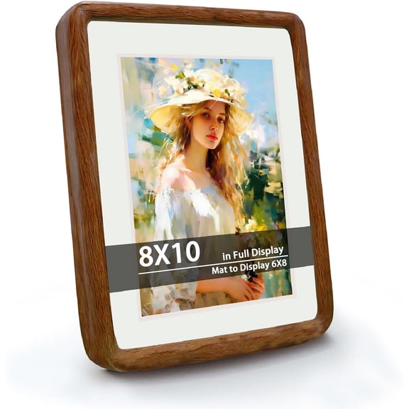 8x10in Natural Dark Walnut Solid Wood Picture Frames, Hand Make Crafted Original Wood Frame with Mat to 6x8in,Rounded Edge Wooden Photo Frame, For TableTop and Wall Decoration,Perfect Gift