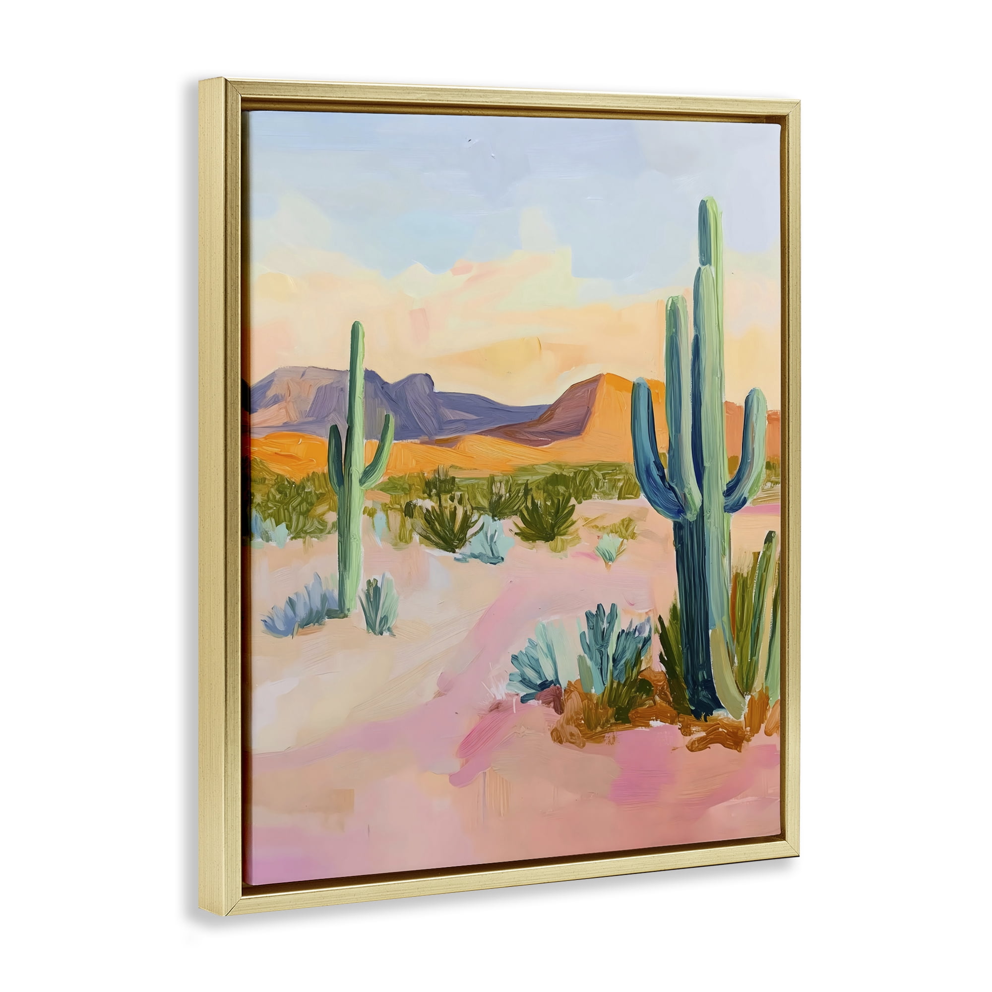 Stupell Industries Cactus Desert with Soft Sunset Gold Framed Floater Canvas Wall Art, design by The Prints Vibe