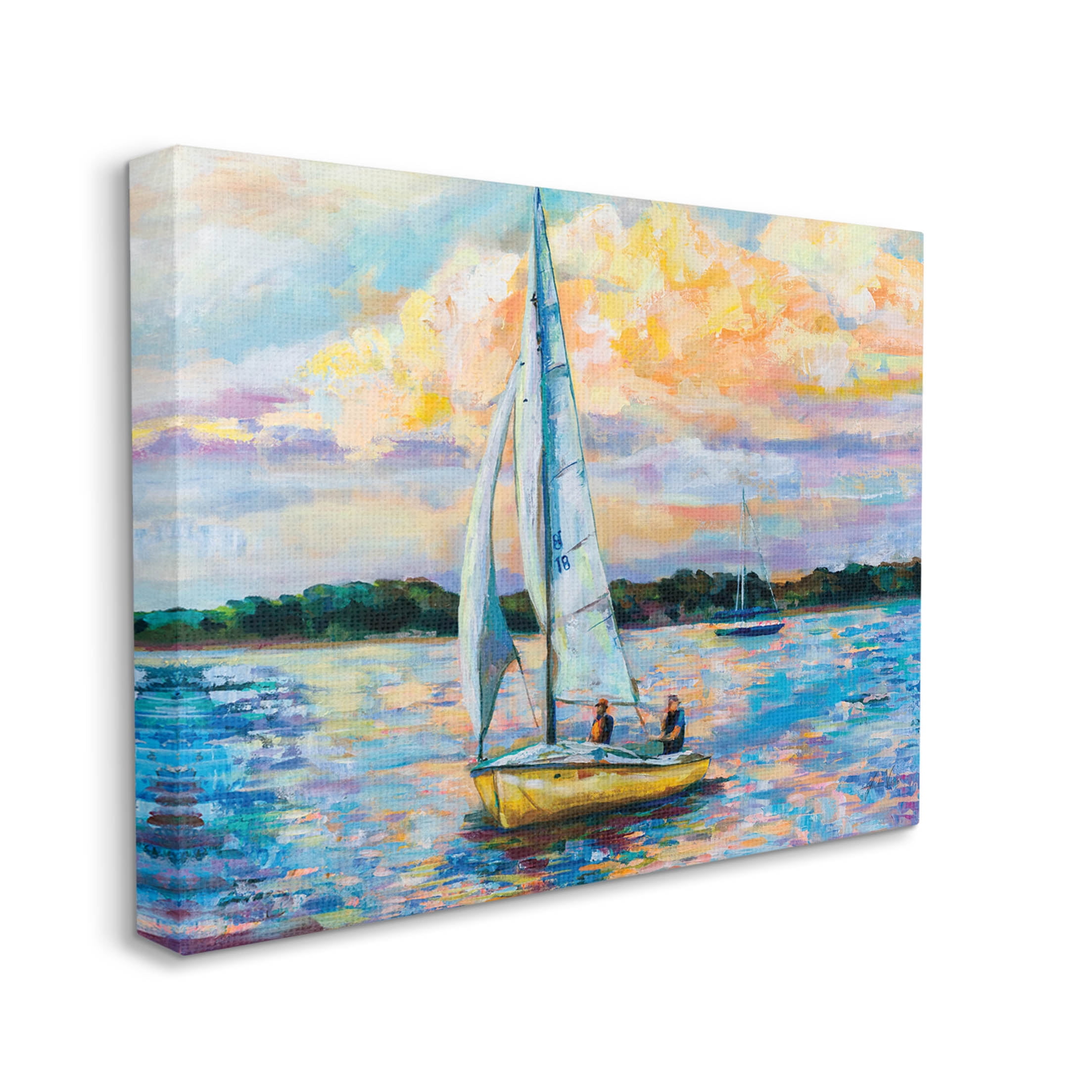 Stupell Industries Vivid Nautical Sailboat Landscape Painting Gallery Wrapped Canvas Print Wall Art, Design by Jeanette Vertentes