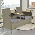 thumbnail image 4 of Topbuy Patio Extérieur Rotin Causeuse Canapé Double Conversation Ensemble W / Coussin et Table Intégrée, 4 of 10