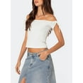 thumbnail image 5 of Biezeib Women's Crop Tops Fitted Off Shoulder Short Sleeve Solid Color T-Shirt for Party Club, 5 of 6
