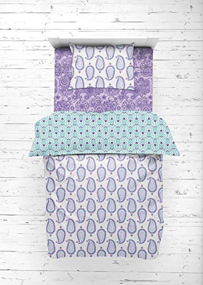 Bacati Isabella Girls Paisley 3 Piece Bedding Sheet Set 100 Percent Cotton for US Standard Cribs/Toddler Beds, Lilac/Purple/Aqua