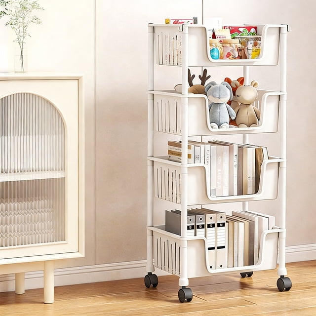 EGNMCR Multi Layer Movable Plastic Storage Rack Large Capacity Layered Storage Rack With Wheels Living Room/bedroom/bathroom/kitchen Item Storage Rack Plasti c trolley