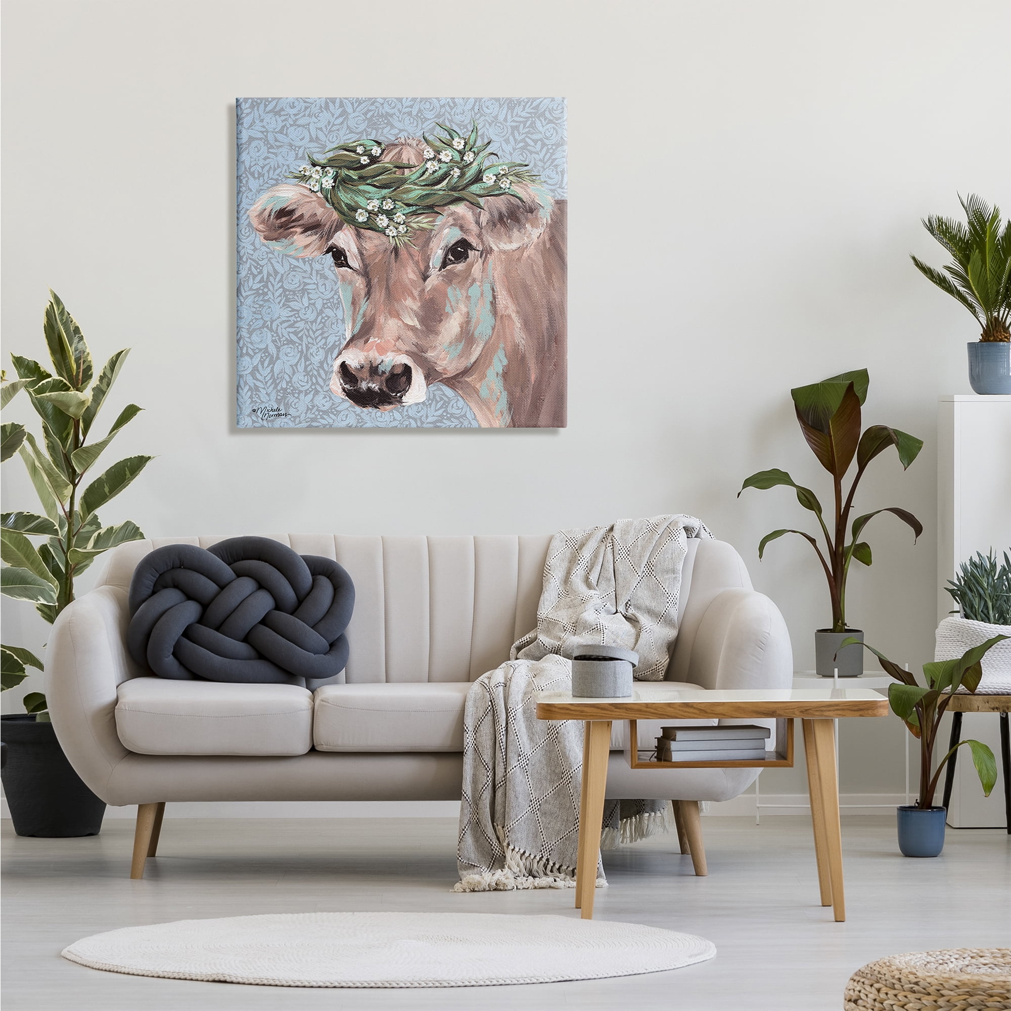 Stupell Industries Charming Rural Cow Portrait Floral Crown Design by Michele Norman, 30" x 30"