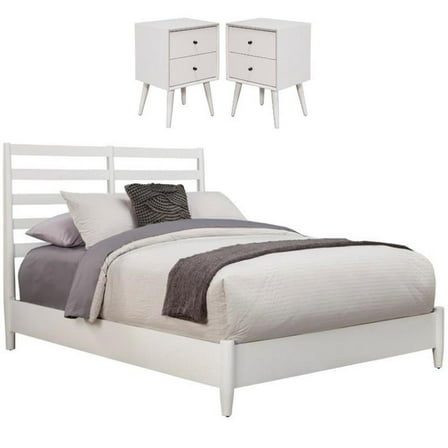 Home Square 3 Piece Set with 2-Drawer Nightstand and Full Wood Bed in White