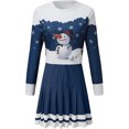 thumbnail image 5 of Lanhui Women Casual Round Neck Christmas Deer Snowflake Print Long Sleeve Mini Dress, 5 of 6
