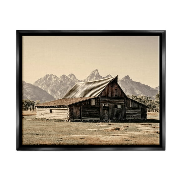 Stupell Rural Cabin Nature Mountain Peaks Landscape Photography Black Floater Framed Art Print Wall Art