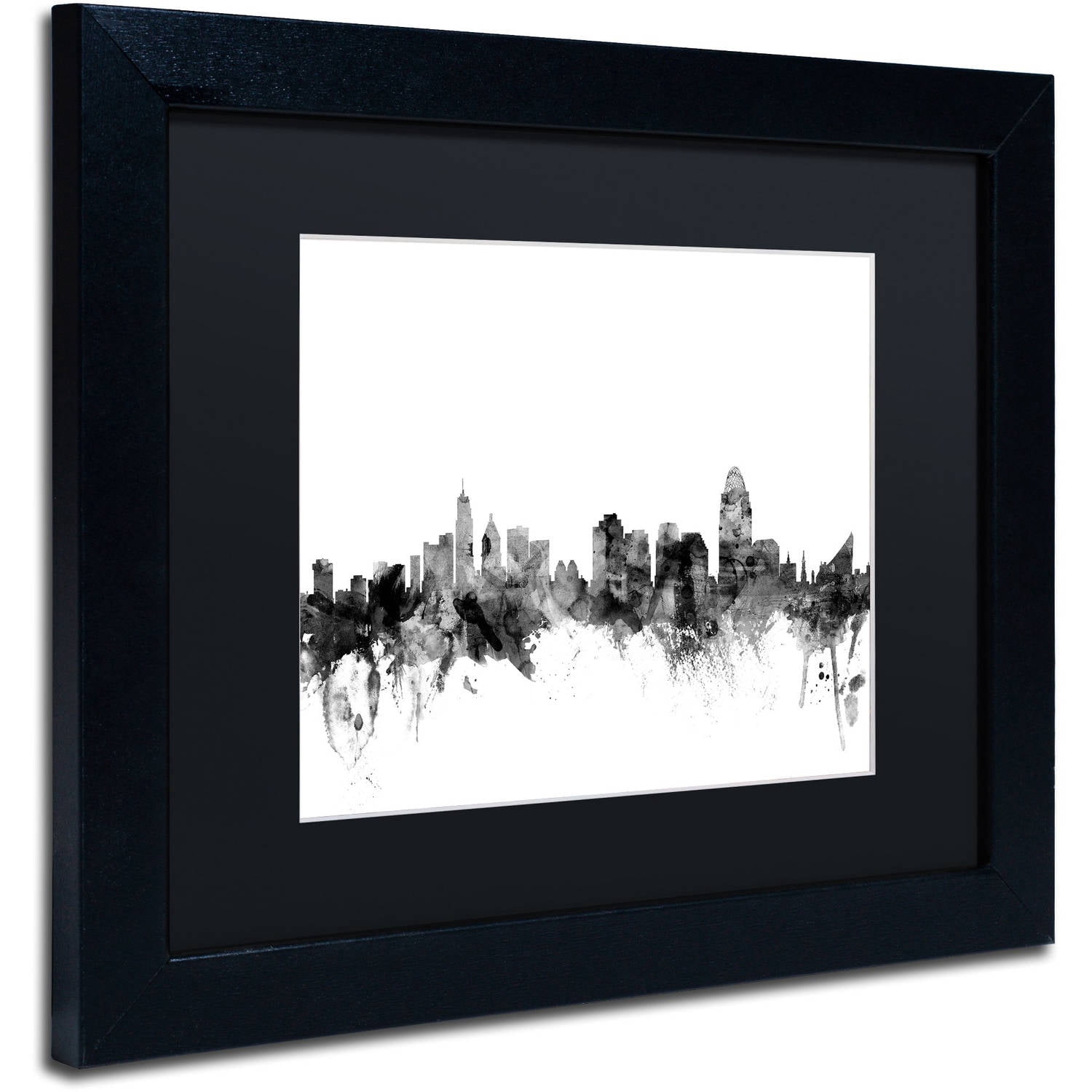 Trademark Fine Art "Cincinnati Ohio Skyline B&W" Canvas Art by Michael Tompsett, Black Matte, Black Frame