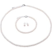 JYX Pearl Set 4.5-5.5mm White Pearl Necklace Bracelet Earrings 3 Piece Set