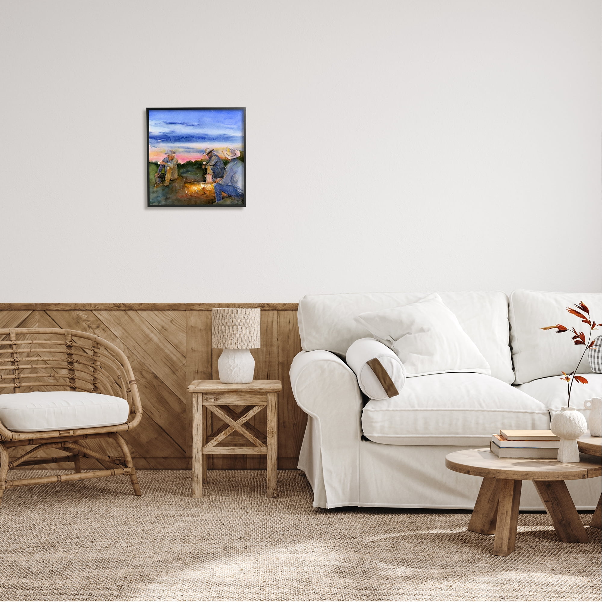Stupell Industries Cowboys Around Campfire Landscape Painting Black Framed Art Print Wall Art, 17 x 17