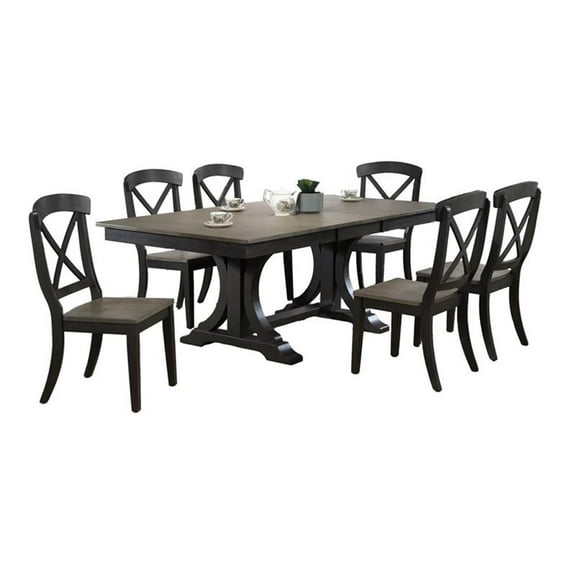 42x82" 7-Pc Deco Wood Dining Set in Gray/Black Stone
