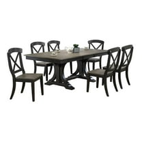 42x82" 7-Pc Deco Wood Dining Set in Gray/Black Stone