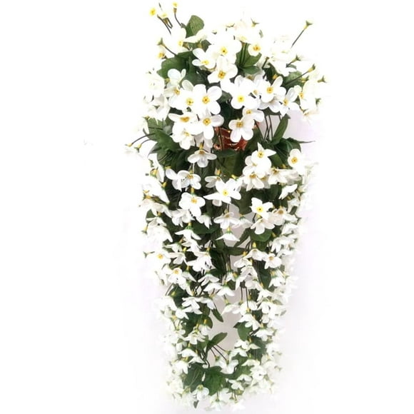 Fleurs artificielles suspendues à 4 pétales, fleurs artificielles suspendues de glycine pour la décoration de la maison de mariage (blanc)