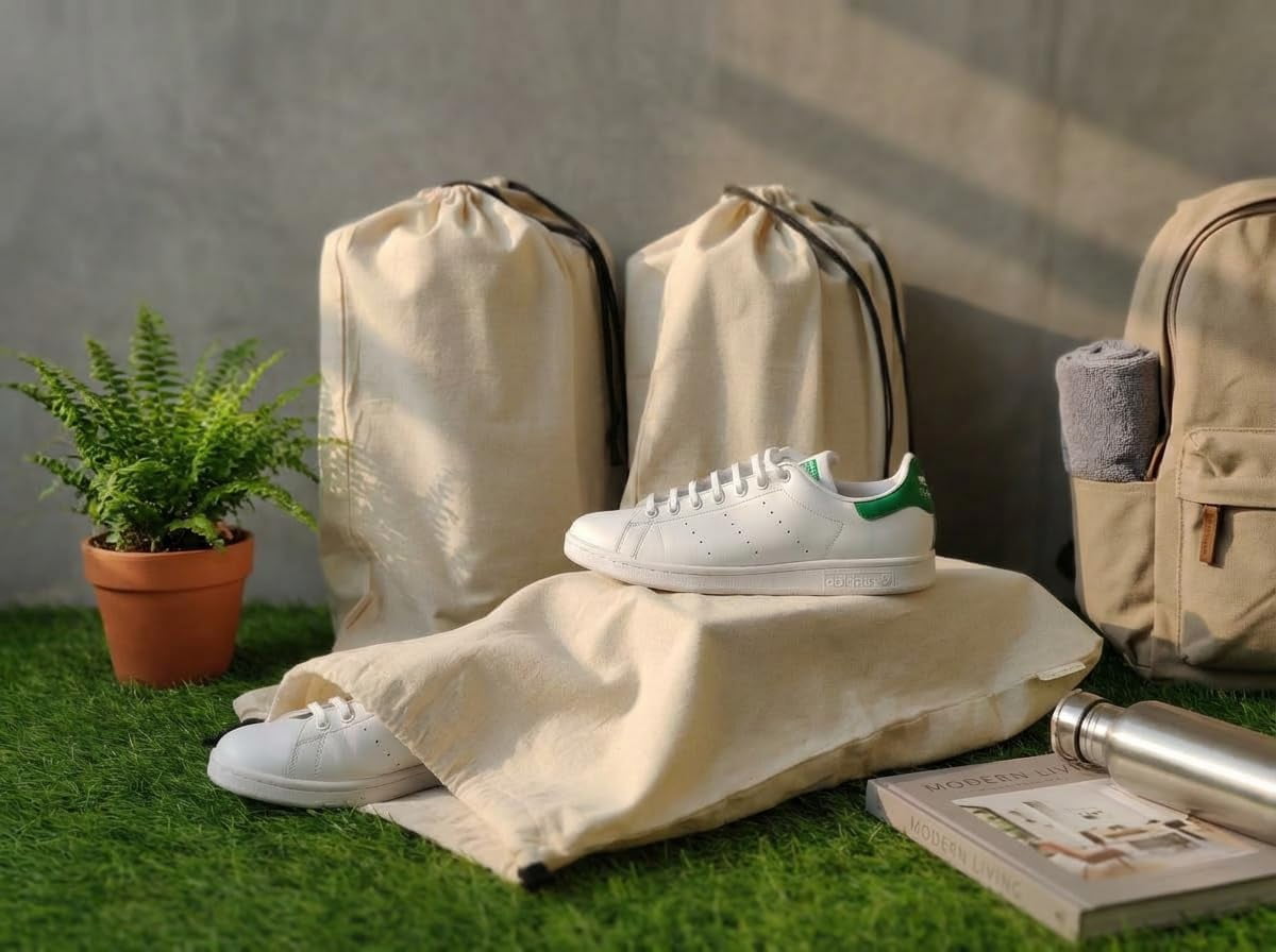 3 Pack Shoe Bags for Travel, Drawstring Portable Shoe Bags for Storage, Travel Essential Cotton Footwear Laundry Bag For Men & Women, Dustproof Reusable Organizer Bags for Sneakers: 15"x12"