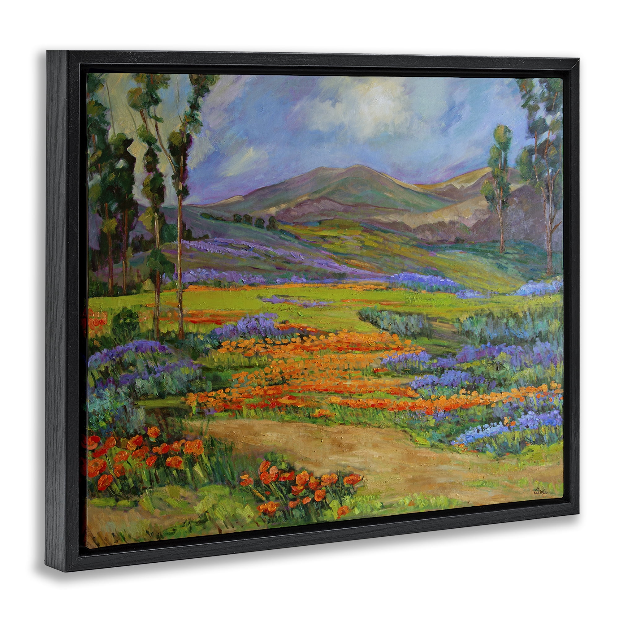 Stupell Industries Bountiful Meadow Landscape Landscape & Nature Painting Black Floater Framed Canvas Art Print Wall Art, 31 x 25