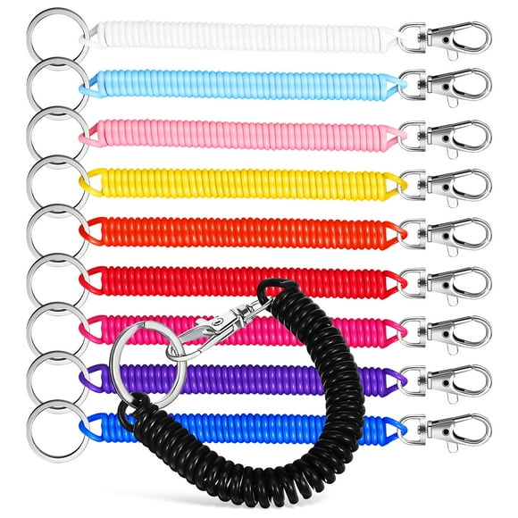 10 Pcs Spring Coil Keychain Keyring Key Chain Cord Stretchy Keychain Wrist Coil Key Chain Retractable Keychain