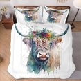 thumbnail image 2 of Juego de edredón con funda de almohada, Boho Floral Highland Vaca Suave juego de cama, 2 of 7