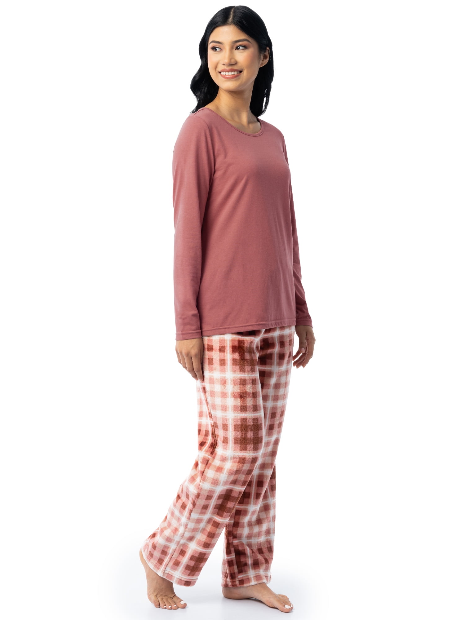 Fruit of the Loom Women's Beyond Soft Long Sleeve Top & Fleece Bottom Pajama Set, Sizes S-4X