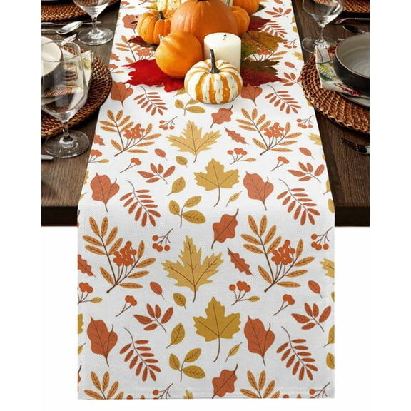 Fall Table Runner Thanksgiving Maple Leaf Table Runners Autumn Leaves Yellow Orange Cotton Linen Dresser Scarf Kitchen Dining Table Decor for Fall Holiday Party Decor 13x72 Inch