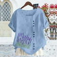 thumbnail image 5 of Women's Linen Tops Vintage Floral Printed Short Sleeve Shirts Crew Neck Button Down Pullover Tops Fashion Trendy T Shirt Casual Business Outfits Going Out Clothes Summer Outfits 2026, 5 of 5