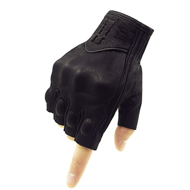 Guantes de moto Harssidanzar de piel de medio dedo para hombre
