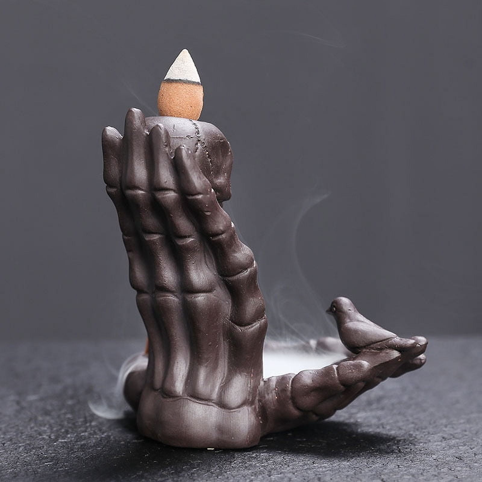 Ceramic Skull Head Incense Burner Ornament Ghost Hand Waterfall Backflow Incense Stick Holder Aromatherapy Halloween Decoration