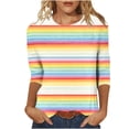 thumbnail image 2 of Xdegoge T-Shirt for Women Crewneck 3/4 Sleeve Casual Pastel Gradient Rainbow Striped Pattern Loose Fit Soft Flowy Breathable Modern Aesthetic Daily Spring Fashion Tops, 2 of 6