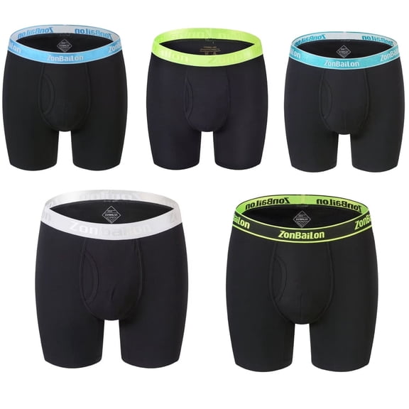 TANBOM Men's Bamboo Viscose Bulge Pouch Long Leg Boxer Briefs Breathable Comfort Black M