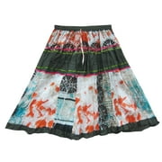 Mogul Womens Printed Cotton Patchwork Fashion Skirt