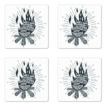 

Saying Coaster Set of 4 Sketchy Grunge Interpretation of Hand Drawn Campfire with Phrase Bonfire Square Hardboard Gloss Coasters Standard Size Dark Night Blue White by Ambesonne