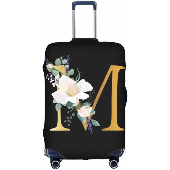 Flower Lette M Black Luggage Cover Elastic Washable Stretch Suitcase Protector Anti-Scratch Travel Suitcase Cover for Kid and Adult S (18-21 inch suitcase)