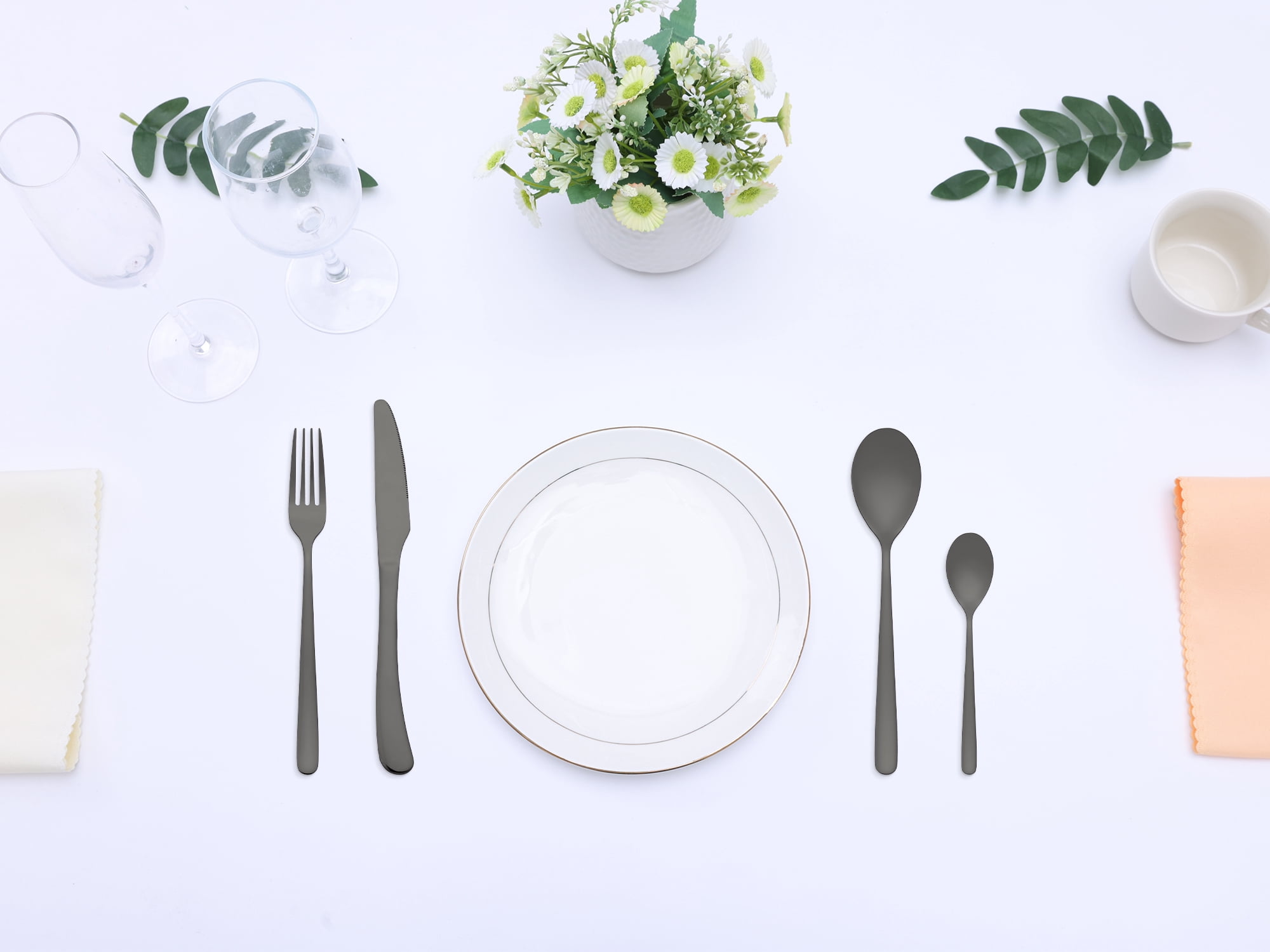 Unique Bargains 4 Pcs Stainless Steel Silverware Set with Serving Utensils Black