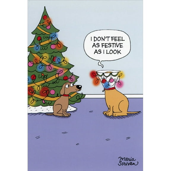 Nobleworks Dog with Decorated Neck Cone Funny Christmas Card (1 card/1 envelope)