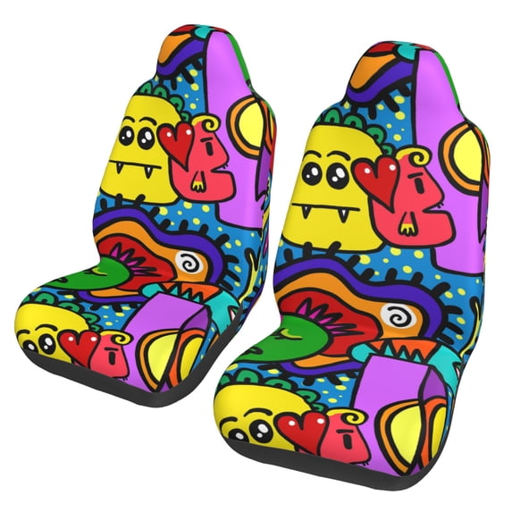 ZICANCN Car Seat Cover Cartoon Doodle Pattern Car Front Seat Covers Protectors , Automotive Seat Covers for Cars Trucks Suv