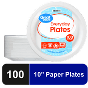Great Value Everyday Strong, Soak Proof, Microwave Safe, Disposable Paper Plates, 10 in, White, 100 Count