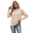 thumbnail image 2 of Women's Crew Neck Long Sleeve Sweatshirt Drop Shoulder Scallop Hem Casual Pullover Top Fall Layering White,S, 2 of 5