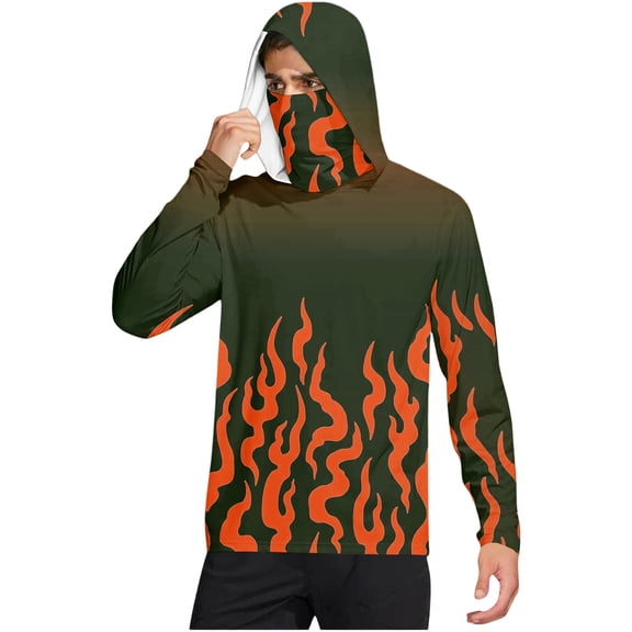 longantii Sun Shirts for Men Quick-Drying Long Sleeve Tshirts with Face Mask Comfortable Breathable Hoodie Gradient Graphic Hiking Running Swimming Shirts 2026 Summer Clothes Orange M