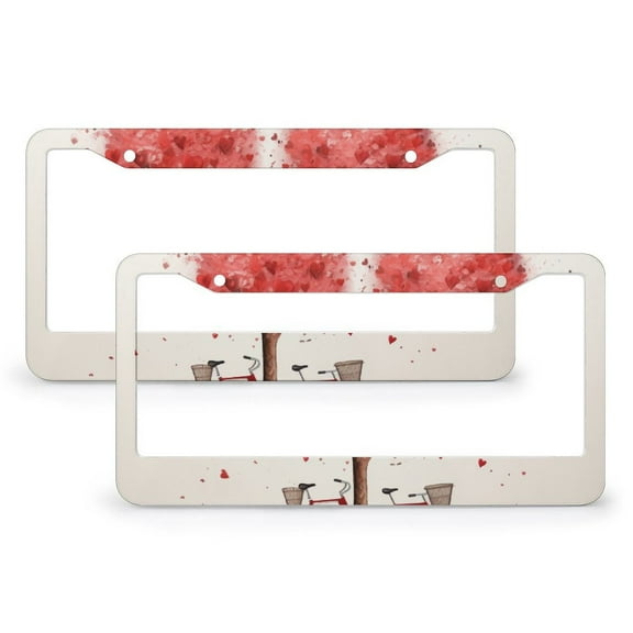2 PCS Red Heart Tree With Love Bicycle License Plate Frames Valentines Day Holiday Car License Plate Frame Aluminum 2 Hole Funny Cute for USA Canada Vehicles