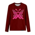 thumbnail image 3 of CLOISE Breast Cancer Blouses Women Long Sleeve Crewneck Tshirts Butterfly Ribbon Pink Breast Cancer Awareness Tee Shirts Cute Casual Shirts Cancer Fight Clothes Wine M, 3 of 4