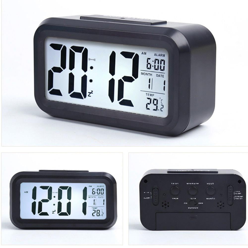 UK Digital LCD Snooze Electronic Alarm Clock with LED Backlight Light Control 