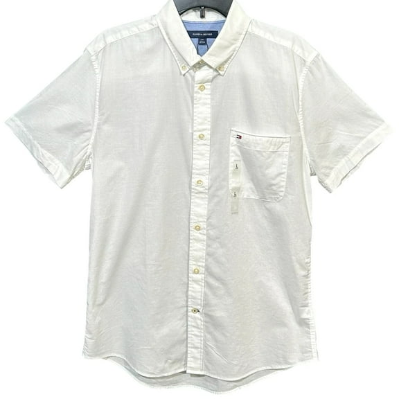Tommy Hilfiger Mens Wainwright Button-Up Cotton Shirt Size L White Regular Fit